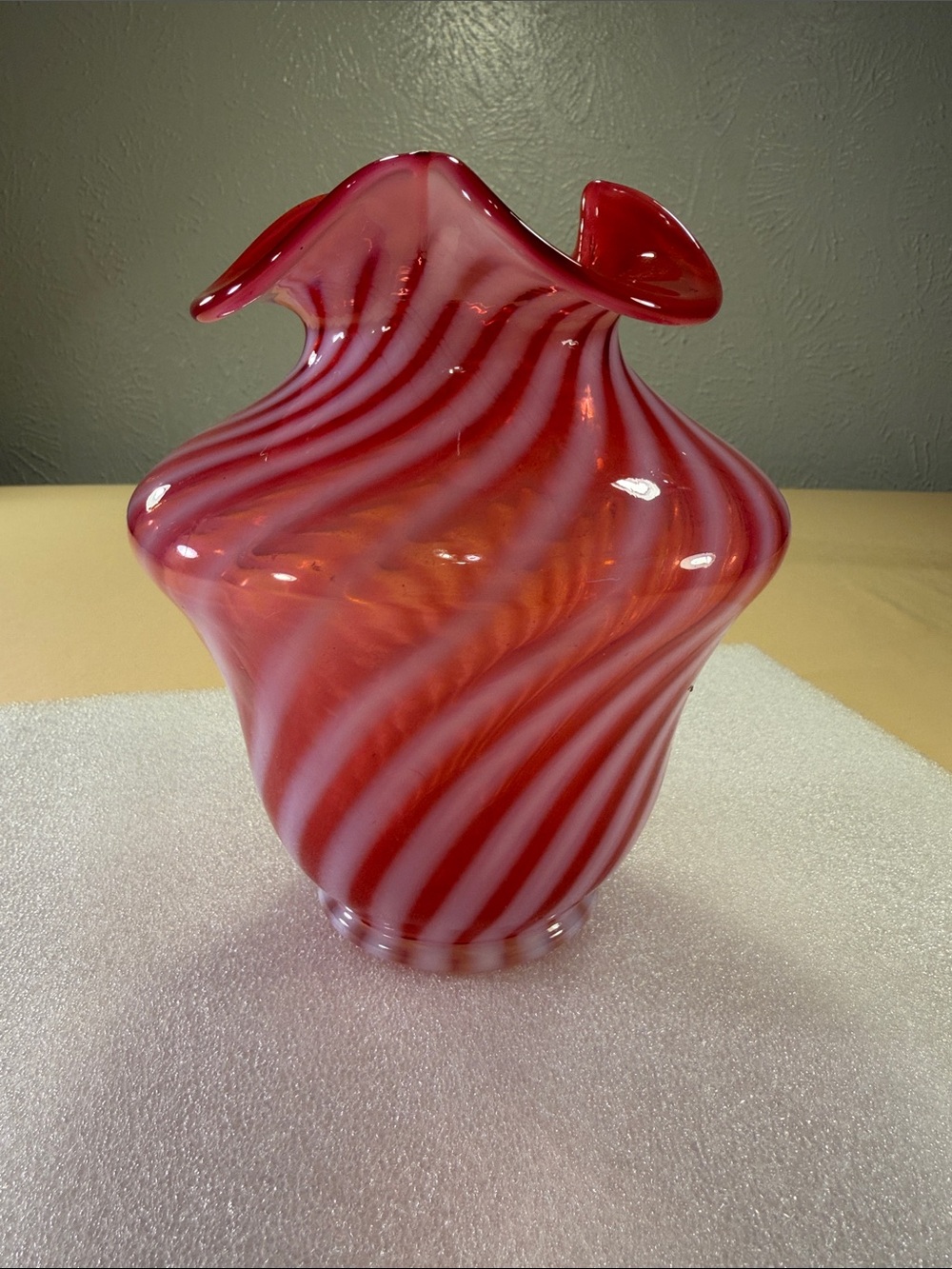 Vintage Fenton cranberry opalescence vase